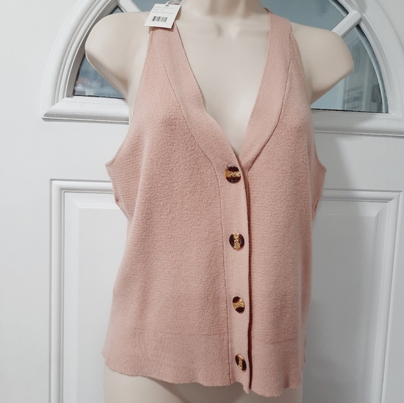 NEW Women's Sleeveless V-Neck Button Down Knit Sweater Top  Rose Pink XSmall - Picture 3 of 11